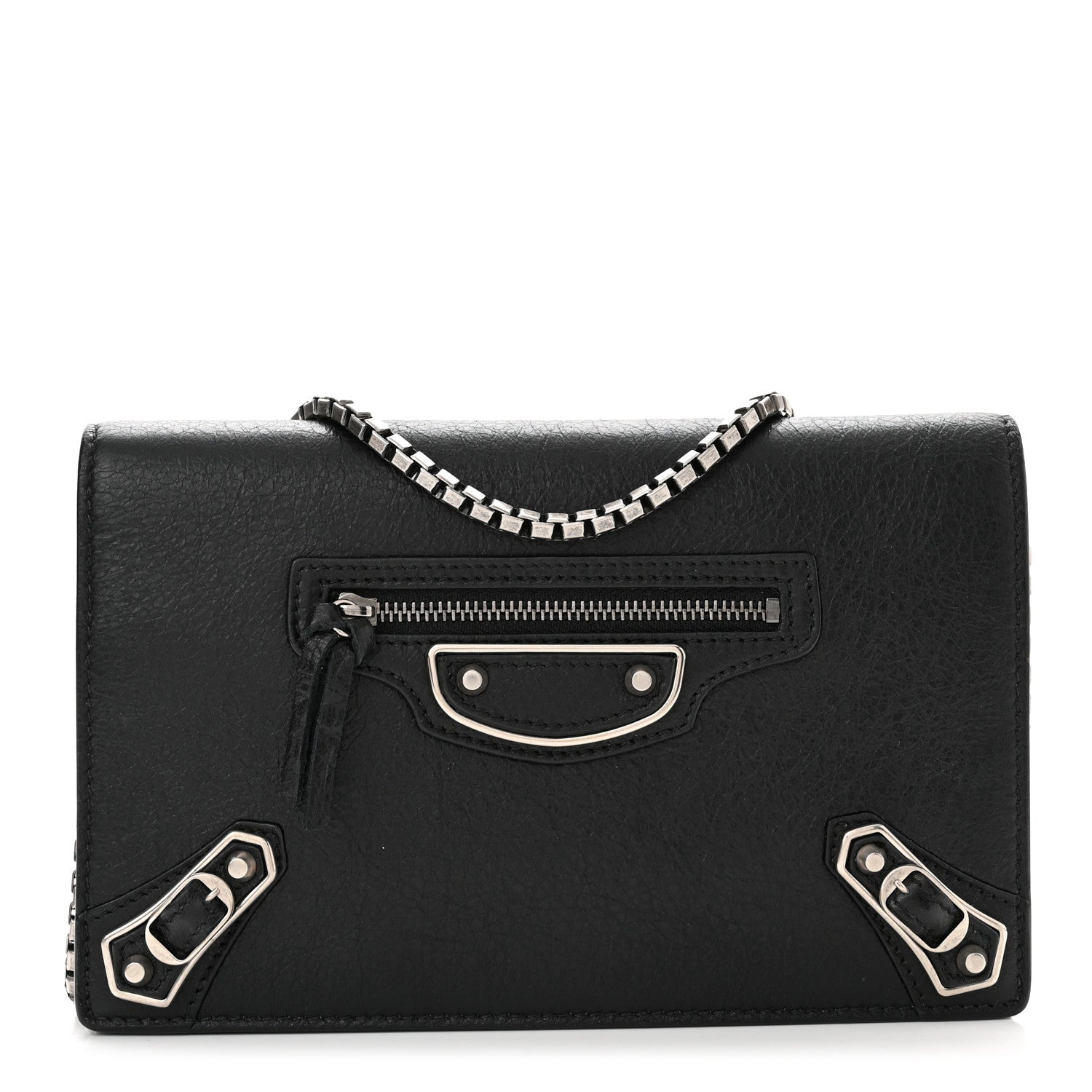 Balenciaga Agneau Silver Metallic Edge Hardware Wallet On Chain Black 1 of 11