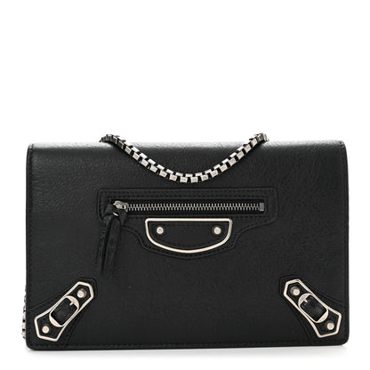Balenciaga Agneau Silver Metallic Edge Hardware Wallet On Chain Black 1 of 11