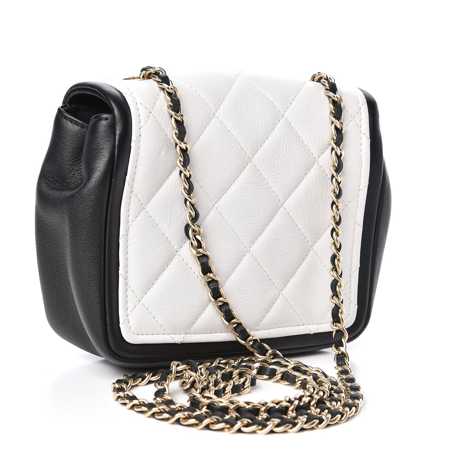 Calfskin Quilted Graphic Mini Flap Bag White Black