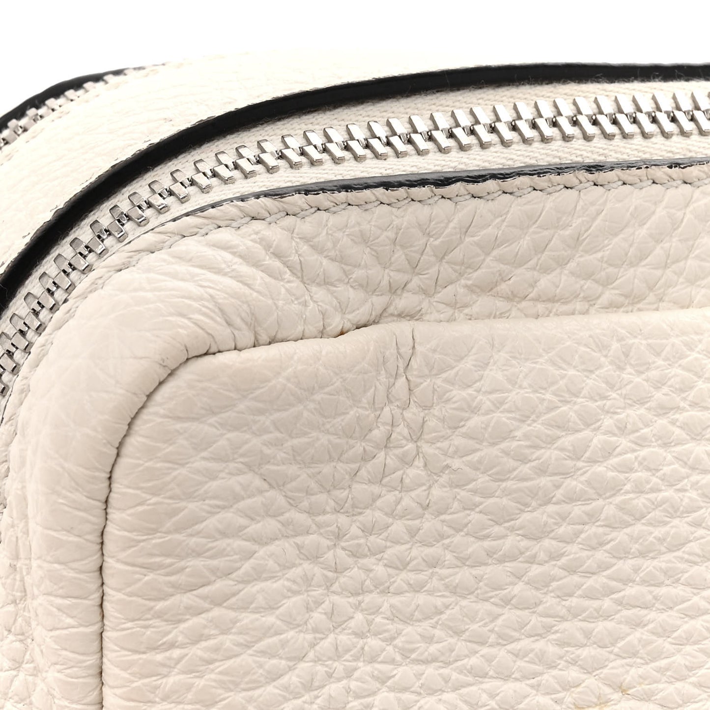 Vitello Daino Soft Medium Double Zip Shoulder Bag White