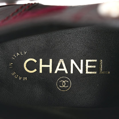 Chanel Calfskin Velvet Pearl Combat Short Boots 39.5 Burgundy 7 of 8