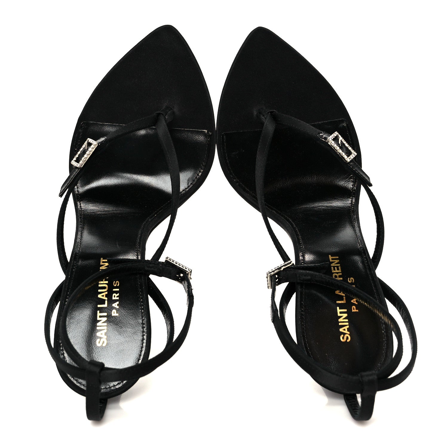 Saint Laurent Crepe Satin Crystal Nadja 105 Ankle Strap Sandals 37 Black 2 of 9