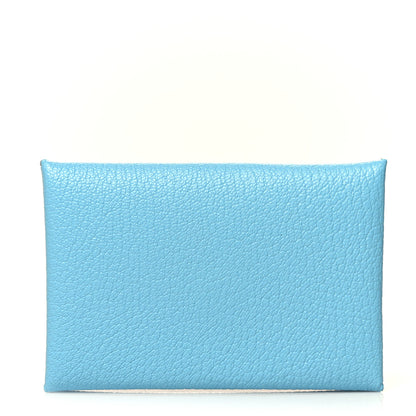 Hermes Chevre Mysore Verso Calvi Card Case Celeste Kraft 1 of 8