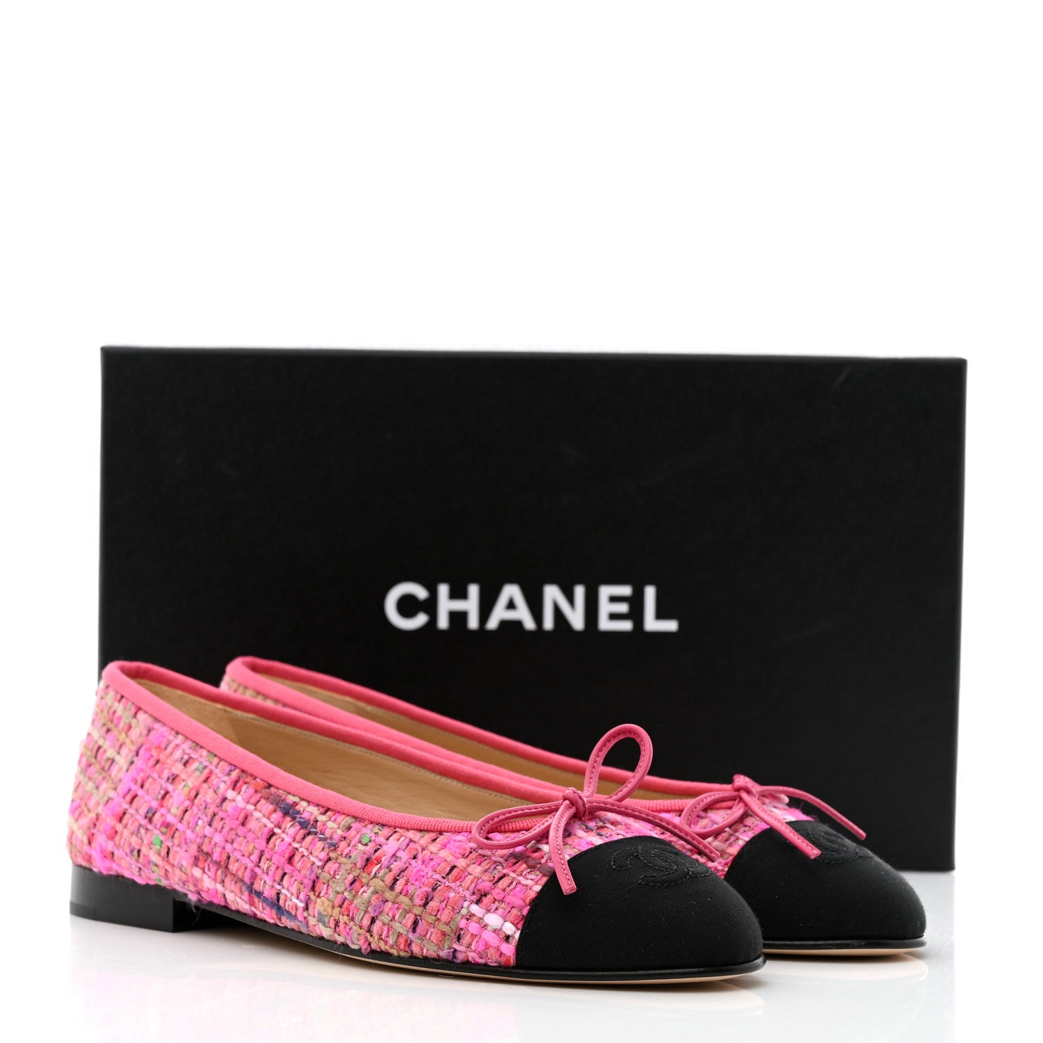 Chanel Tweed Cap Toe Ballerina Flats 37 Pink Black 9 of 9