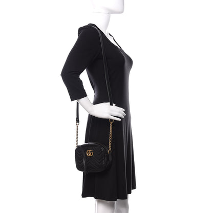 Gucci Calfskin Matelasse Mini GG Marmont Chain Shoulder Bag Black 2 of 12