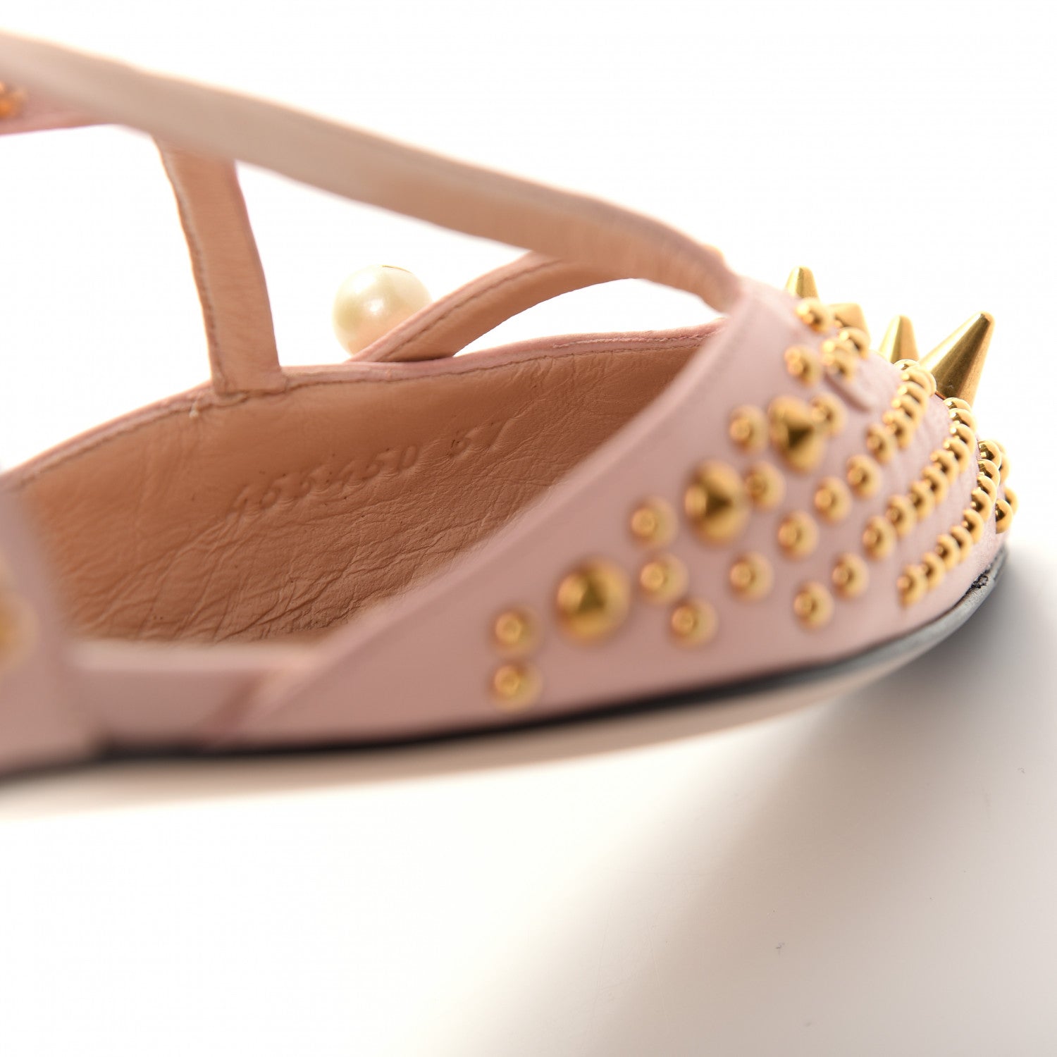 Gucci Malaga Kid Studded Pointed Toe Unia Flats 37 Perfect Pink 10 of 11