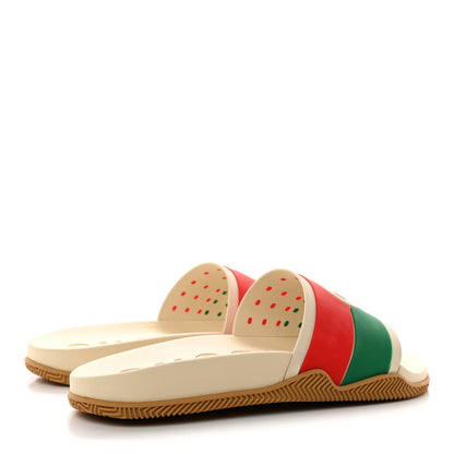 Gucci Rubber Web Womens Interlocking G Slide Sandals 39 Mystic White Green Red 4 of 10