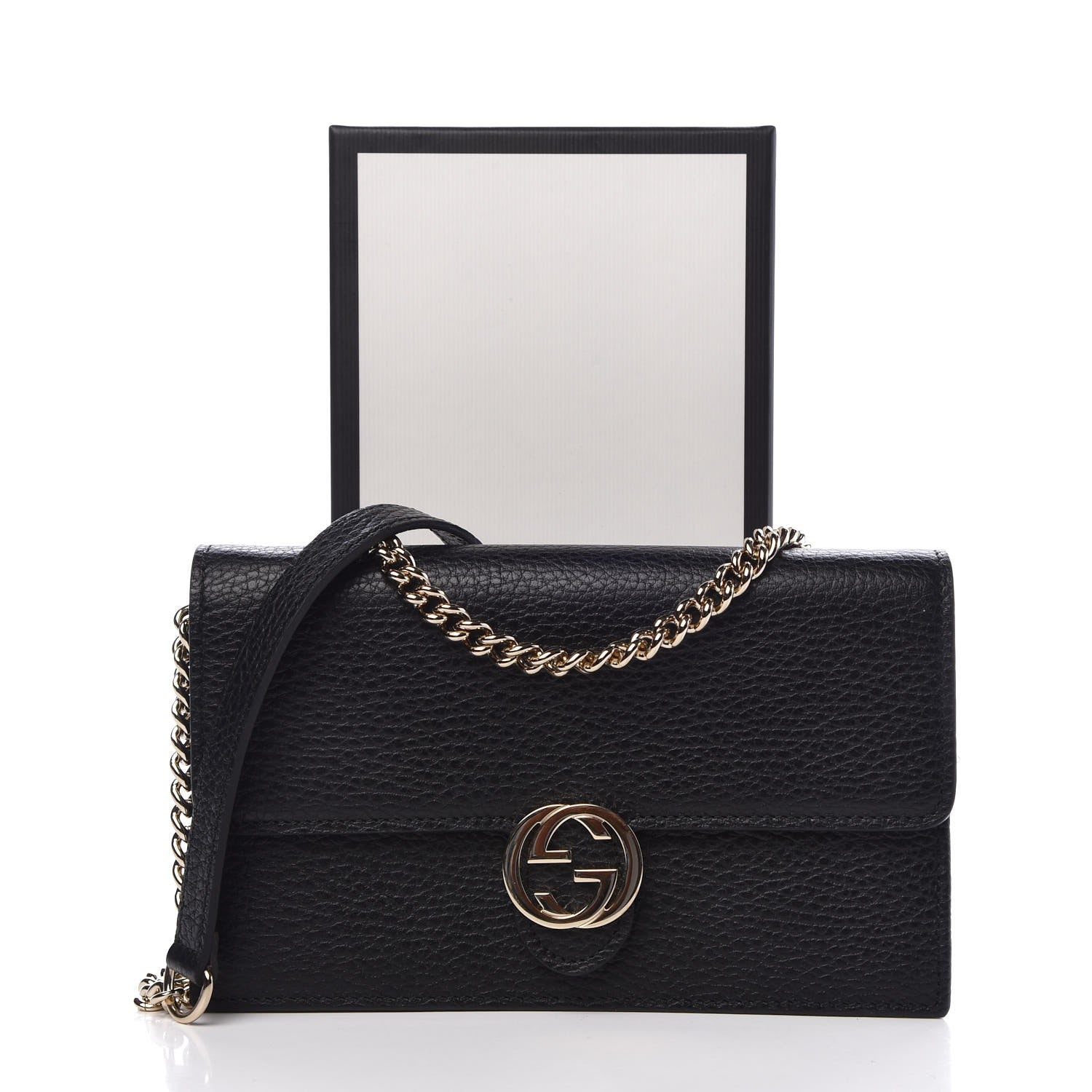 Gucci Dollar Calfskin Interlocking G Chain Wallet Black 7 of 7