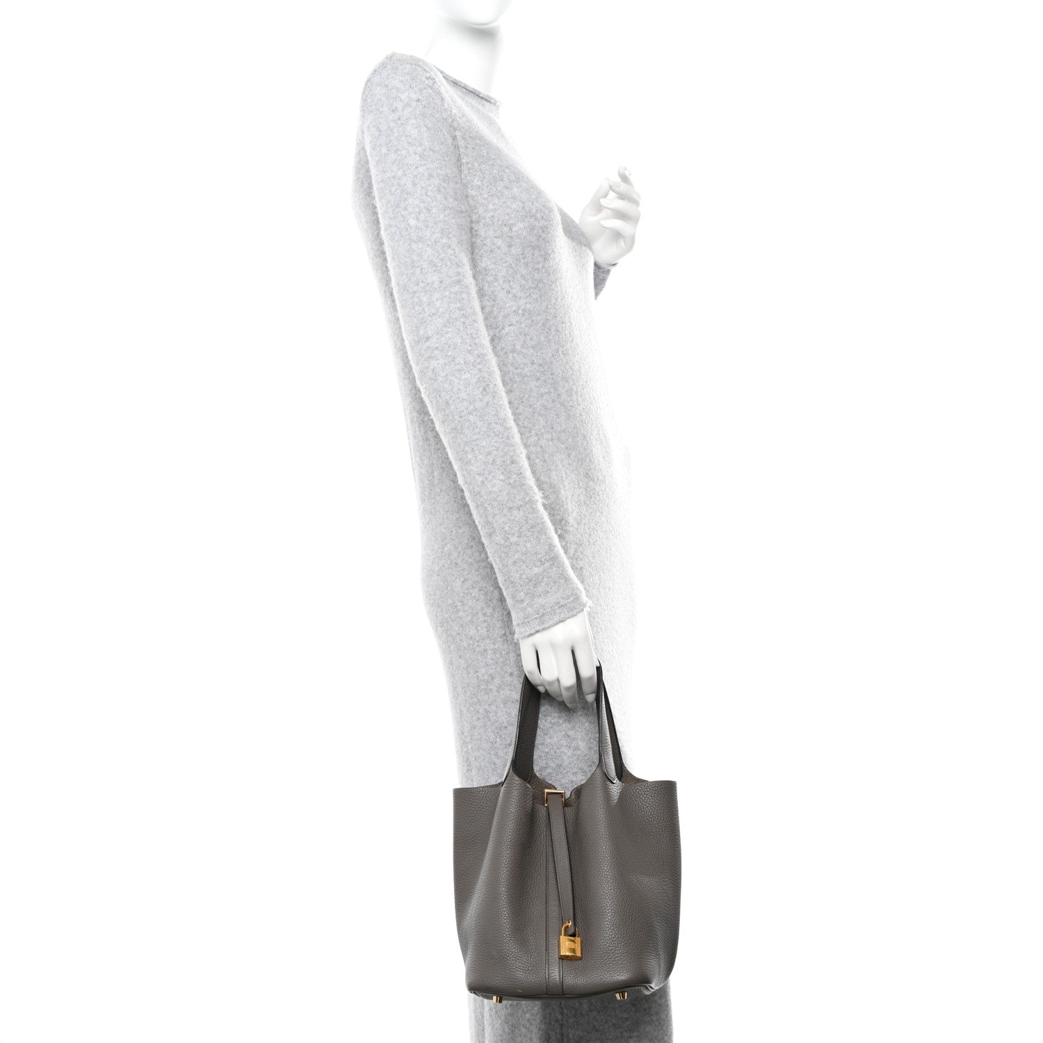 Hermes Taurillon Clemence Picotin Lock 22 MM Gris Asphalte 2 of 12