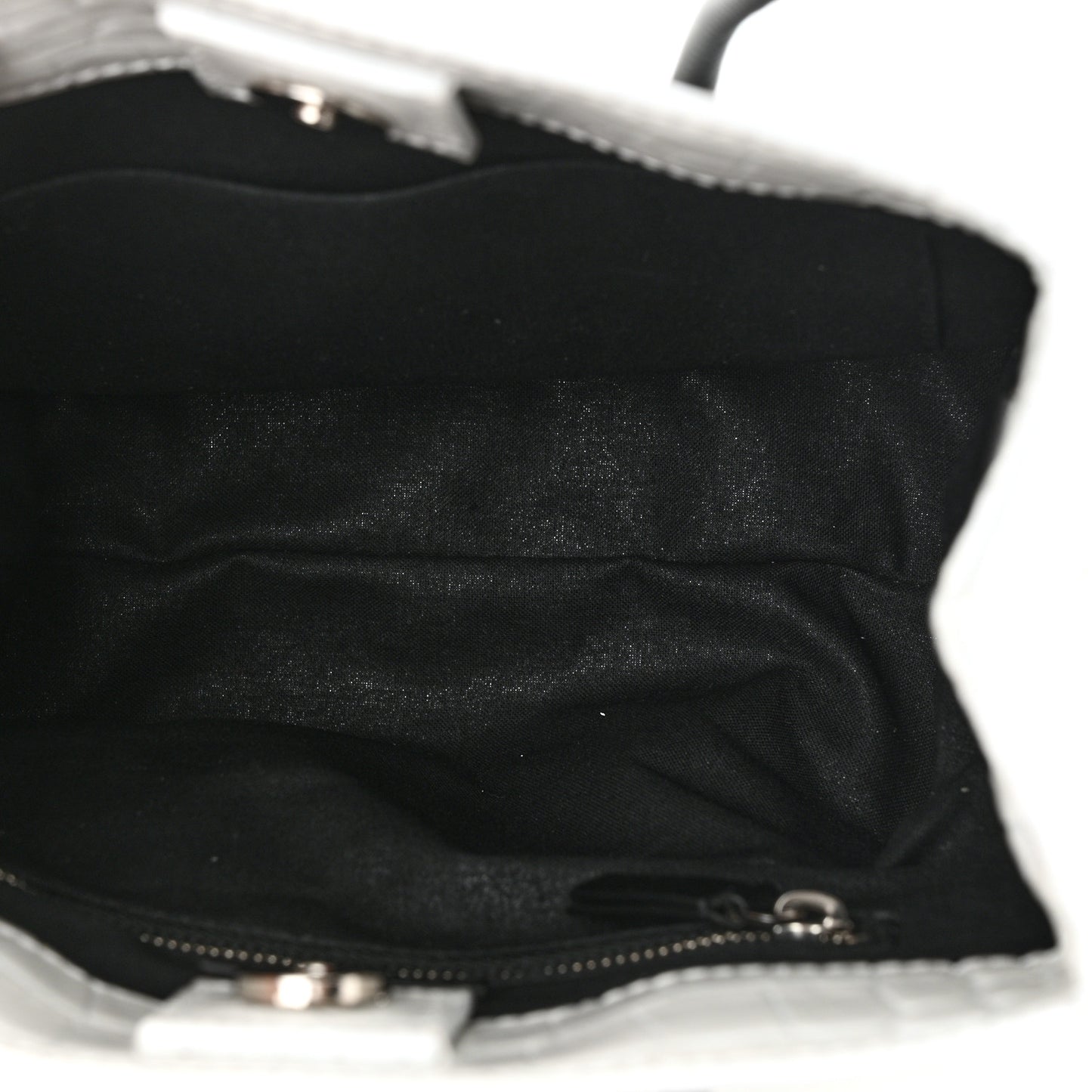 Shiny Calfskin Logo Crocodile Embossed North South Shopper Tote XXS White