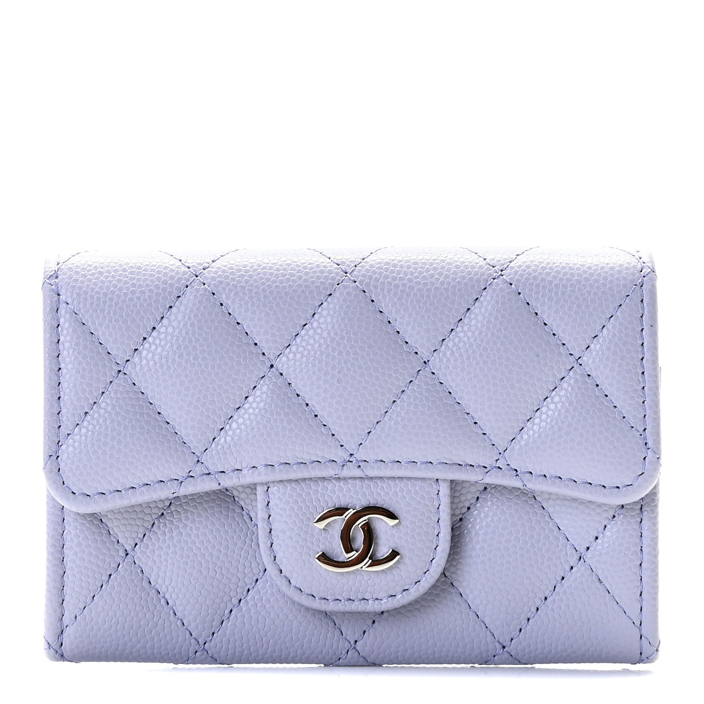 Caviar Quilted Flap Card Holder Wallet Light Purple