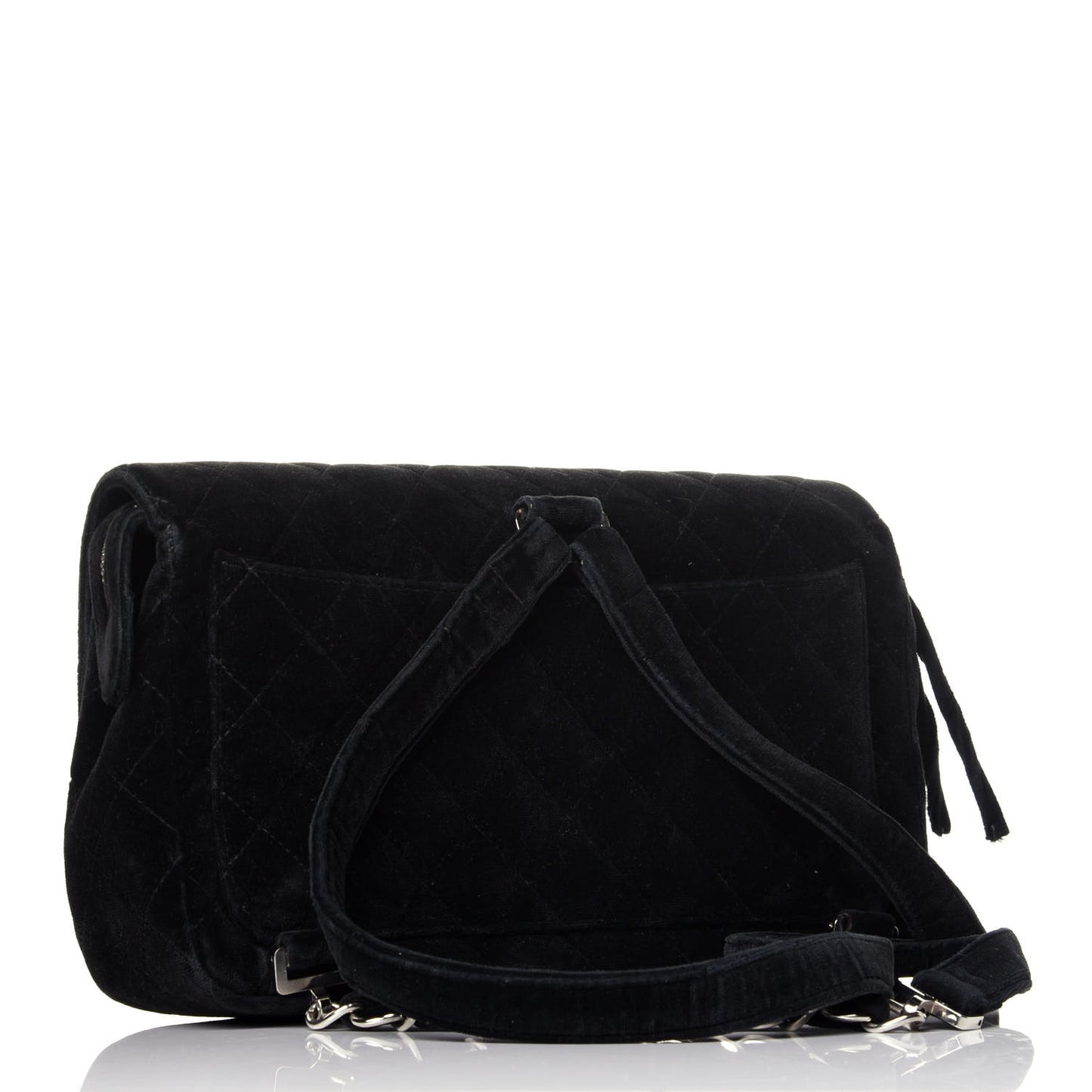 Velvet Quilted Flap Backpack Black