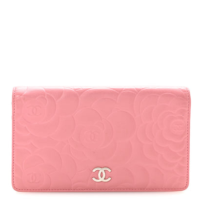 Chanel Lambskin Camellia Embossed Yen Wallet Pink 1 of 10