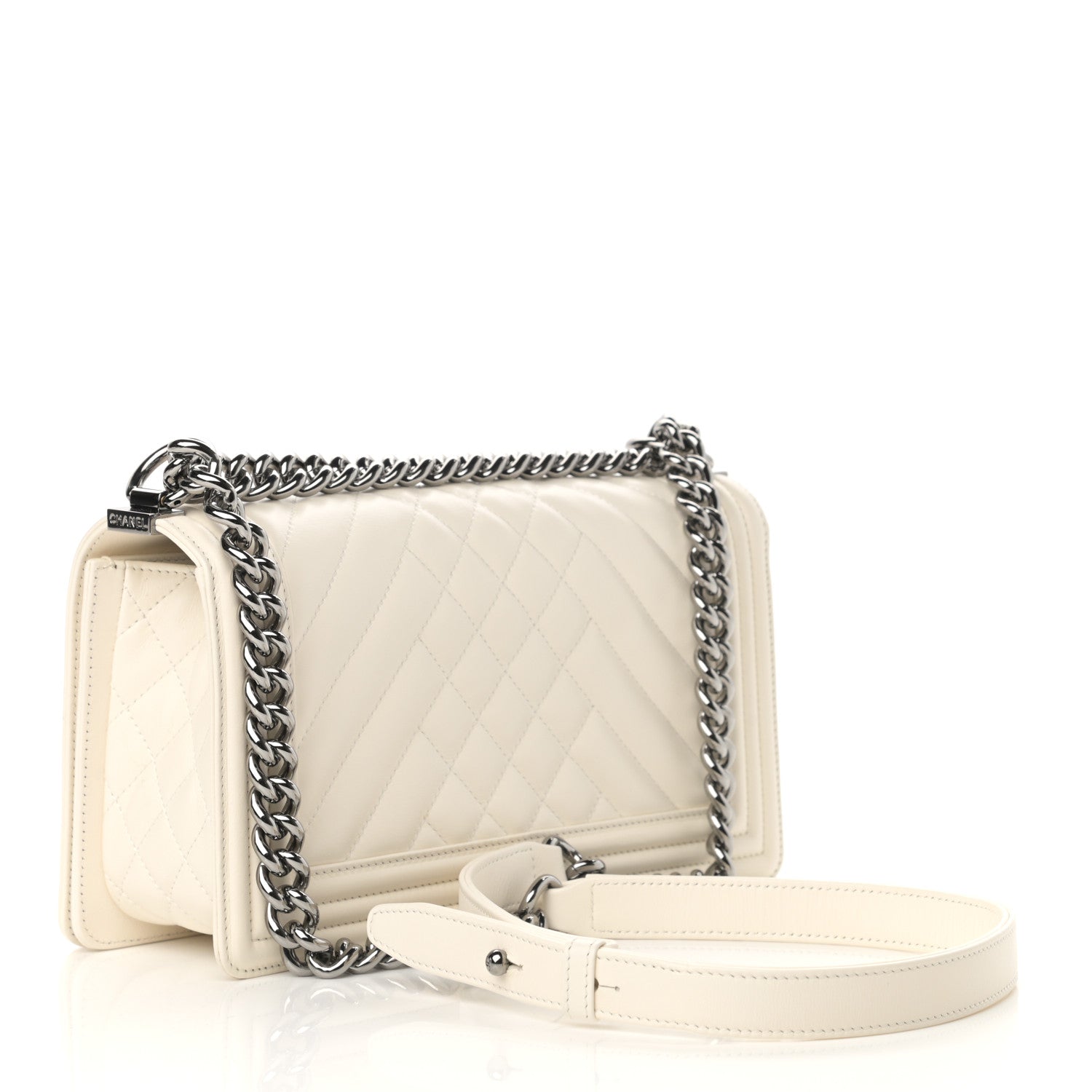 Chanel Lambskin Quilted Chevron Medium Boy Flap White 3 of 16