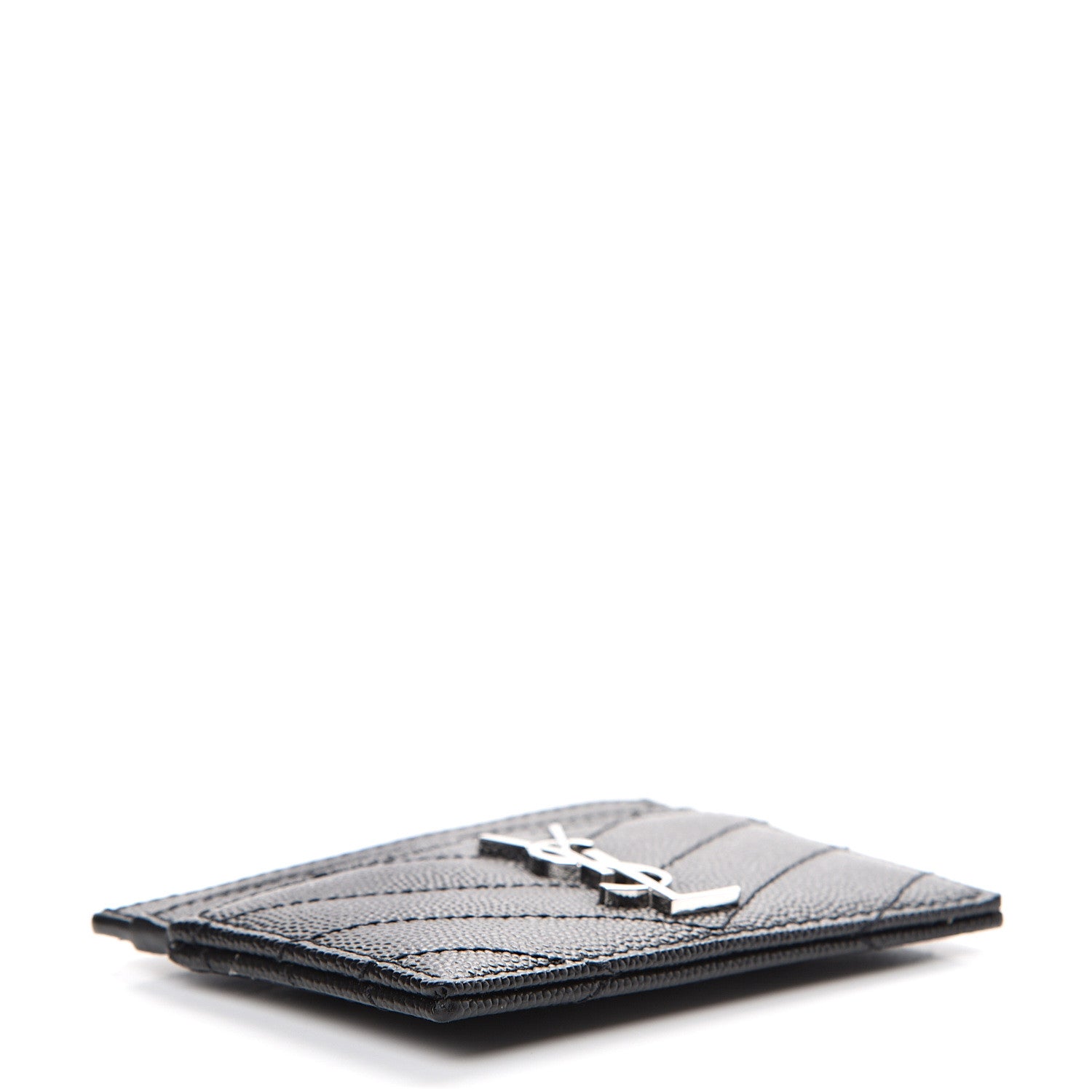 Saint Laurent Grain De Poudre Matelasse Chevron Monogram Credit Card Case Black 3 of 7
