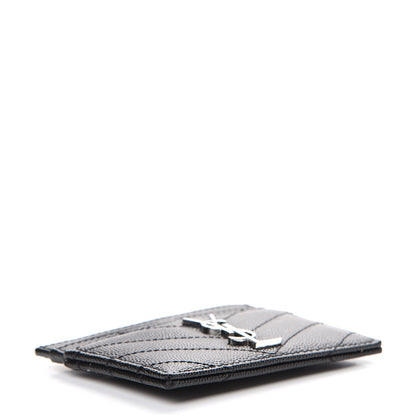 Saint Laurent Grain De Poudre Matelasse Chevron Monogram Credit Card Case Black 3 of 7