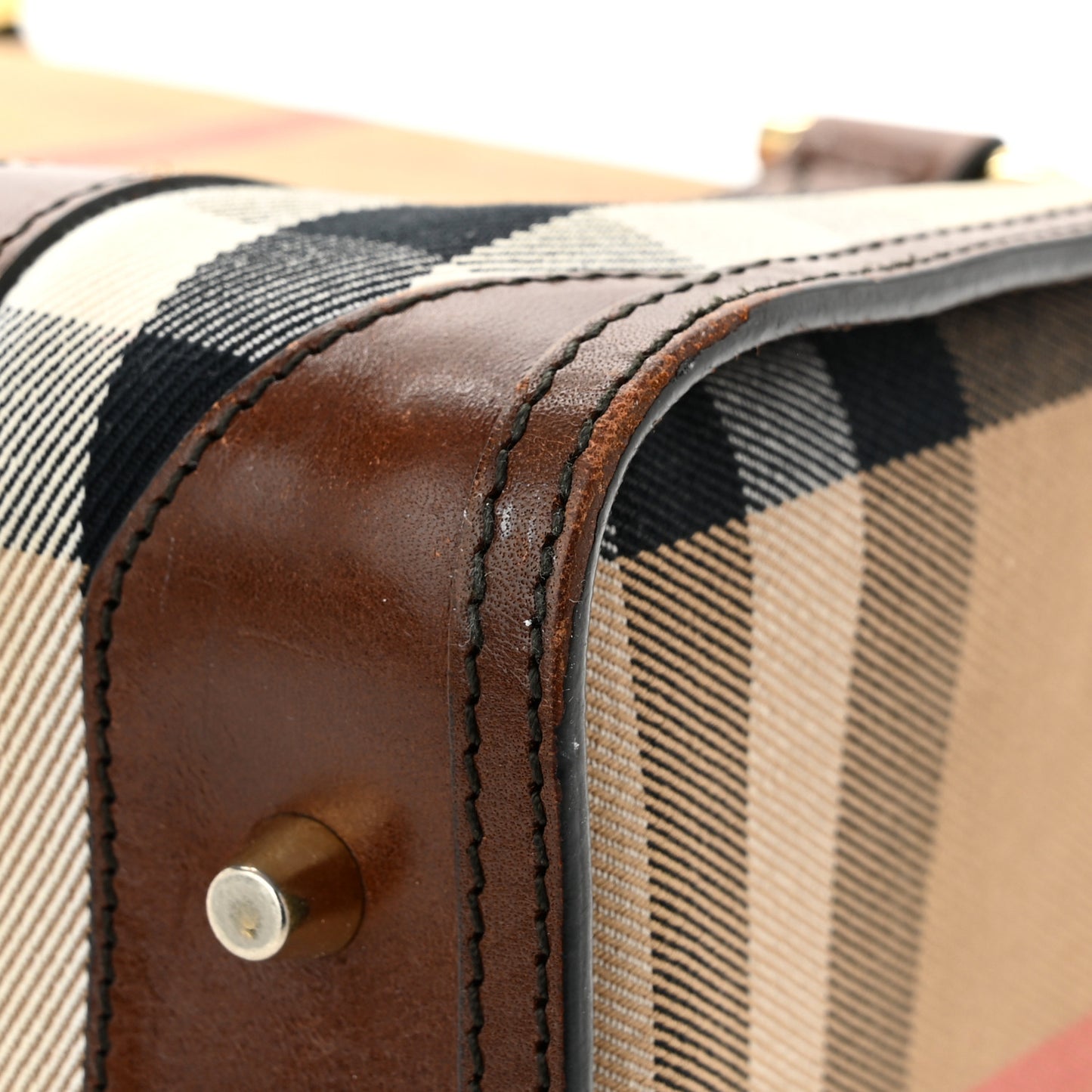 House Check Bridle Calfskin Small Bowling Bag Dark Tan