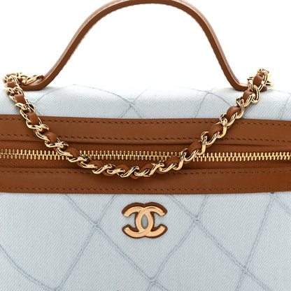 Chanel Washed Denim Calfskin Quilted Top Handle Slim Vanity Case With Chain Blue Brown 8 of 10