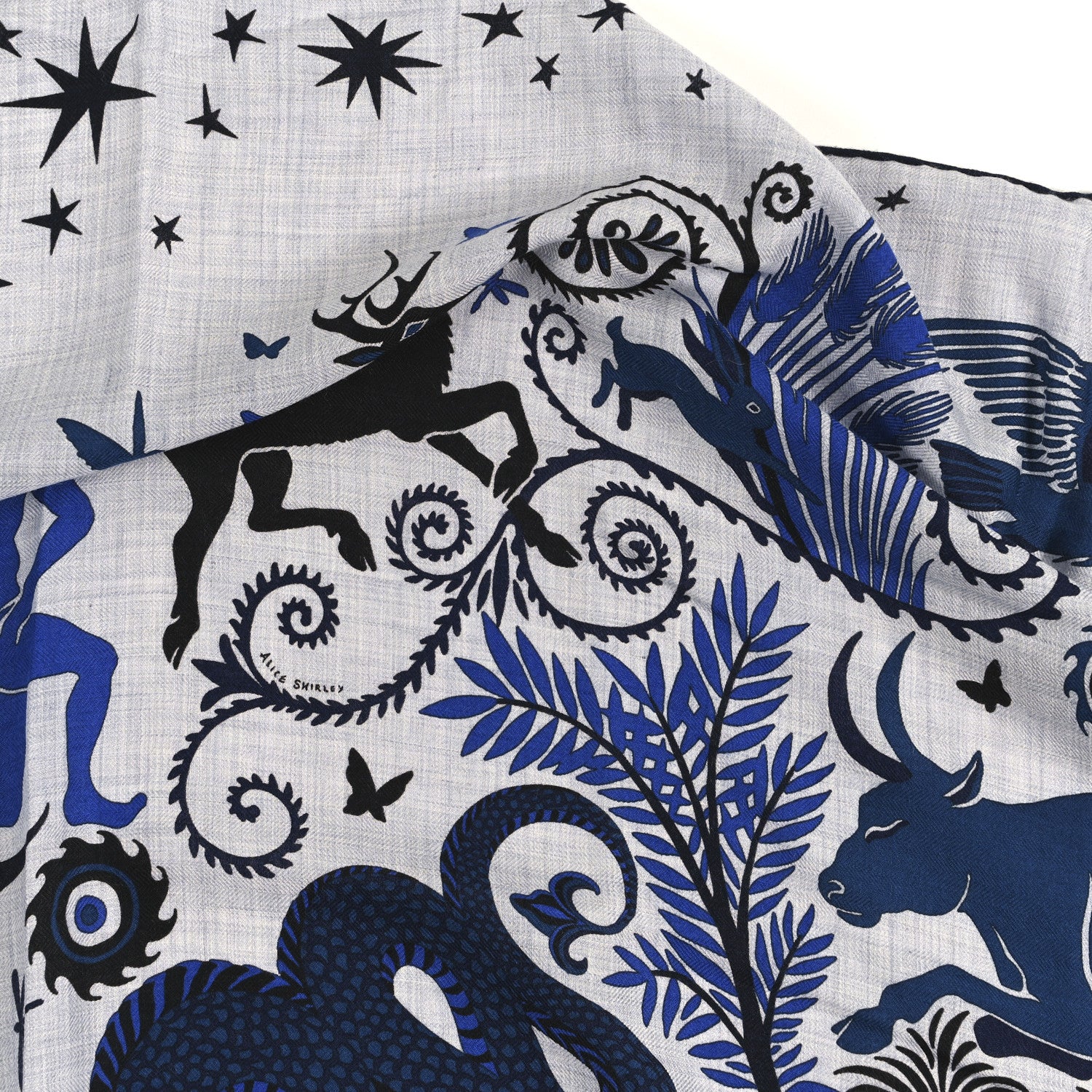 Hermes Cashmere Silk Sous Le Charme d'Orphee Shawl 140 Gris Chine Bleu Electrique 3 of 4