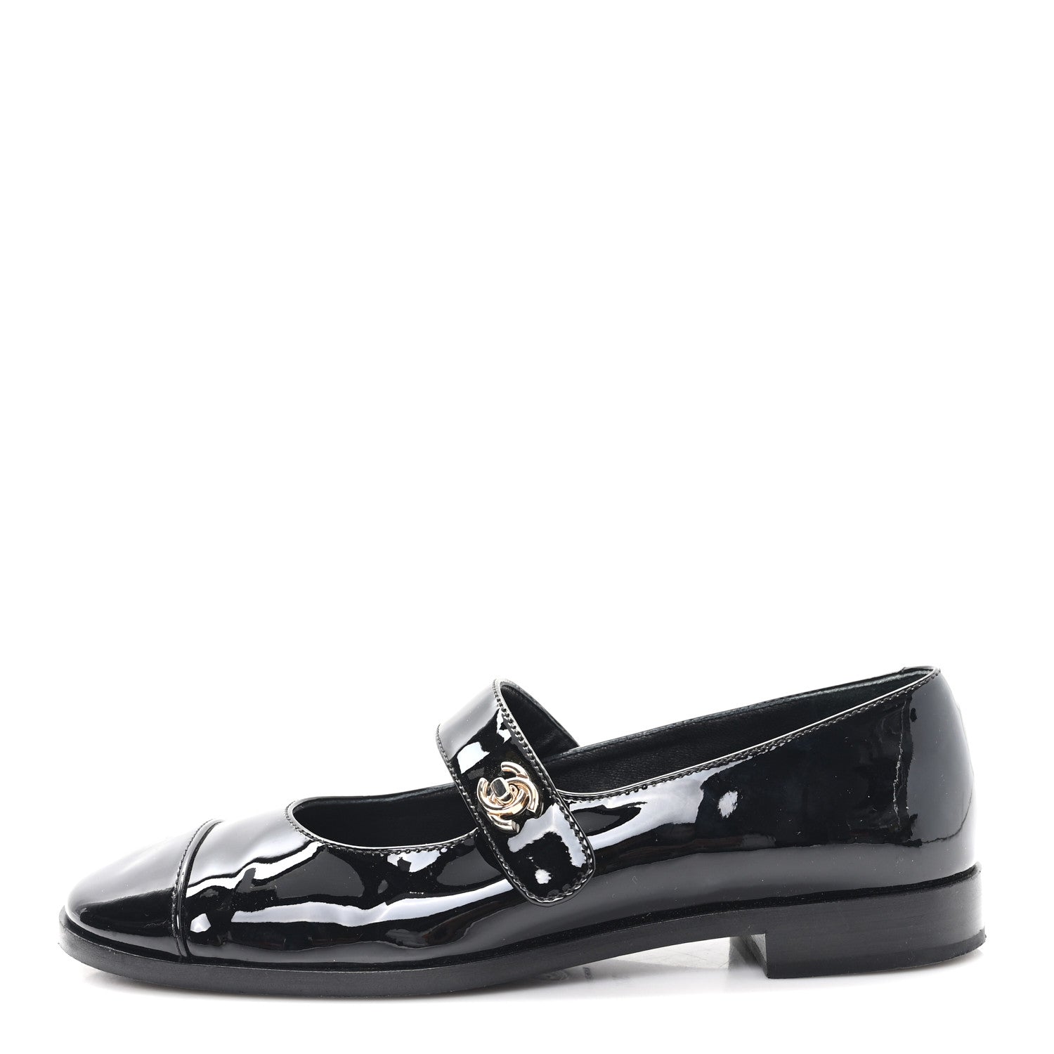 Chanel Patent Calfskin Mary Janes Flats 36.5 Black 1 of 10