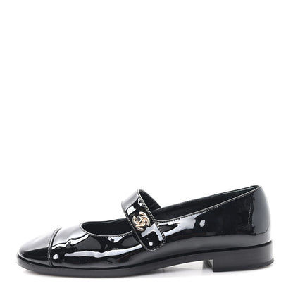 Chanel Patent Calfskin Mary Janes Flats 36.5 Black 1 of 10