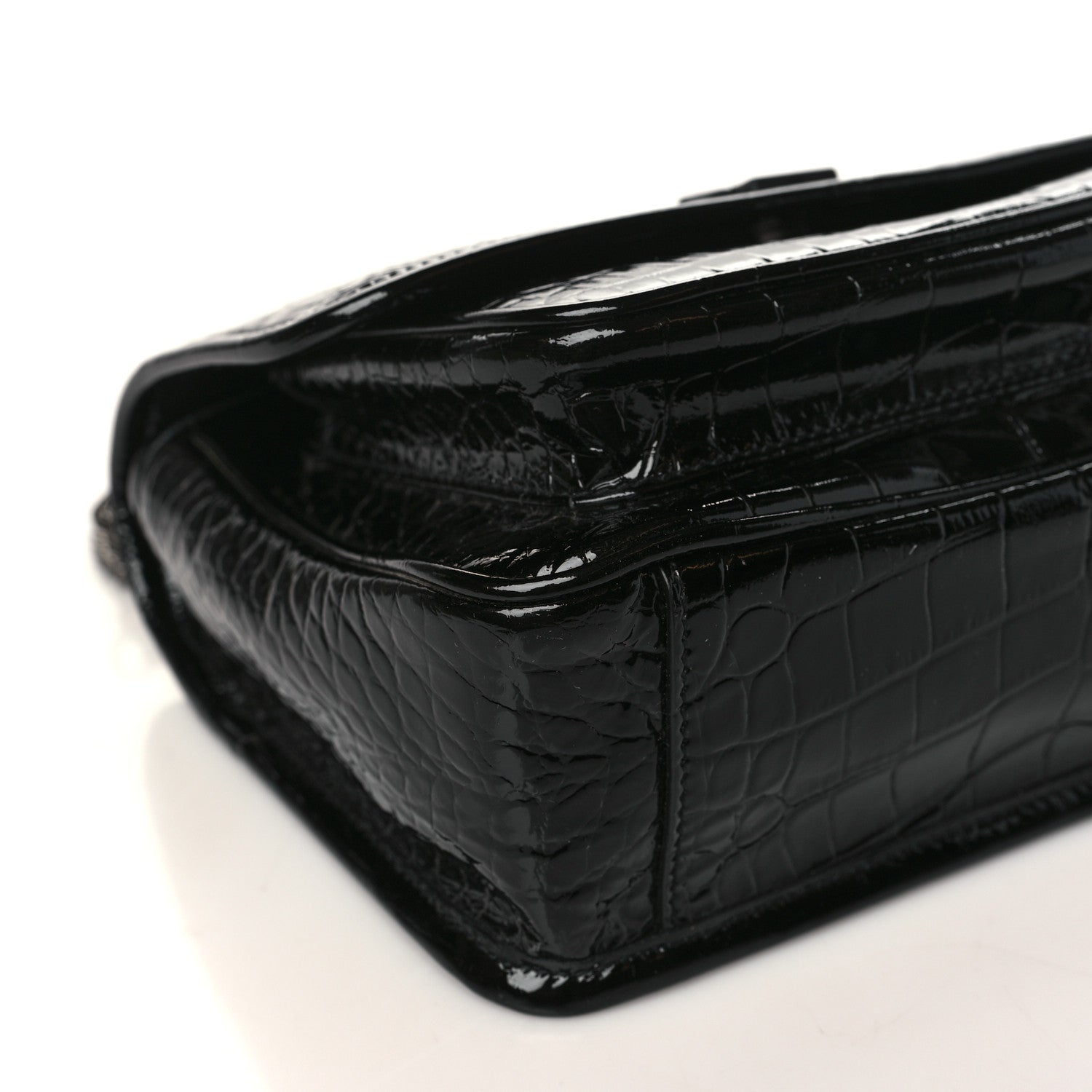 Saint Laurent Calfskin Crocodile Embossed Matelasse Monogram Baby Niki Chain Satchel Black 8 of 10