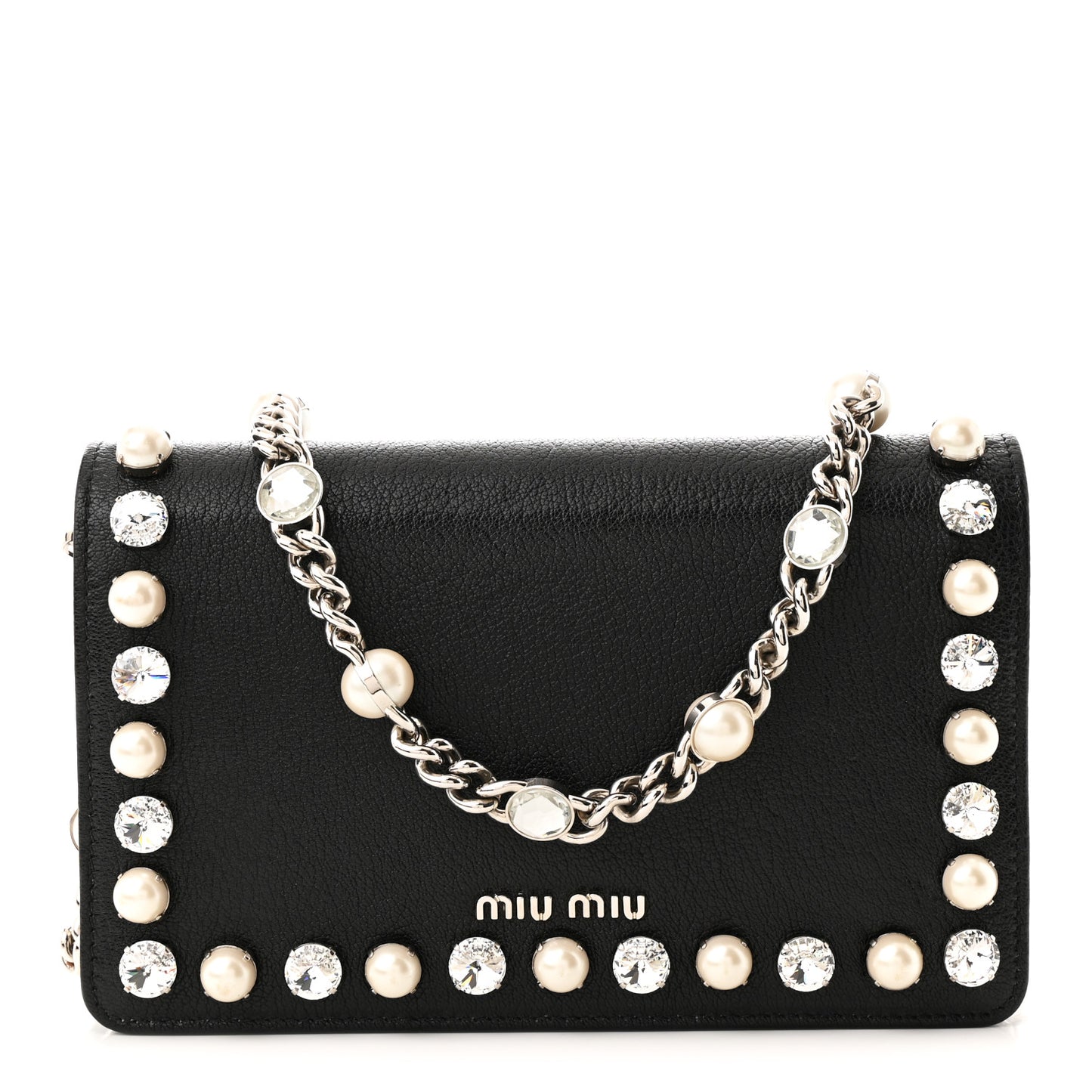 Goatskin Madras Crystal Pearl Flap Clutch Black