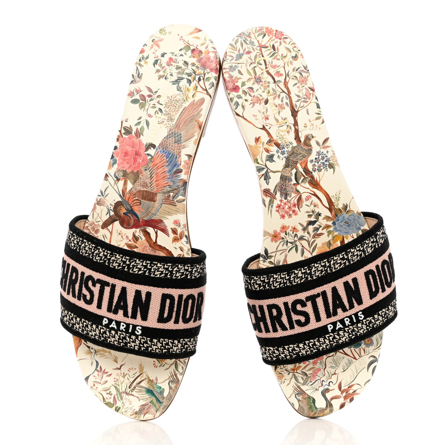 Canvas Jardin d’Hiver Embroidered Dway Flat Slide Sandals 39.5 White Multicolor