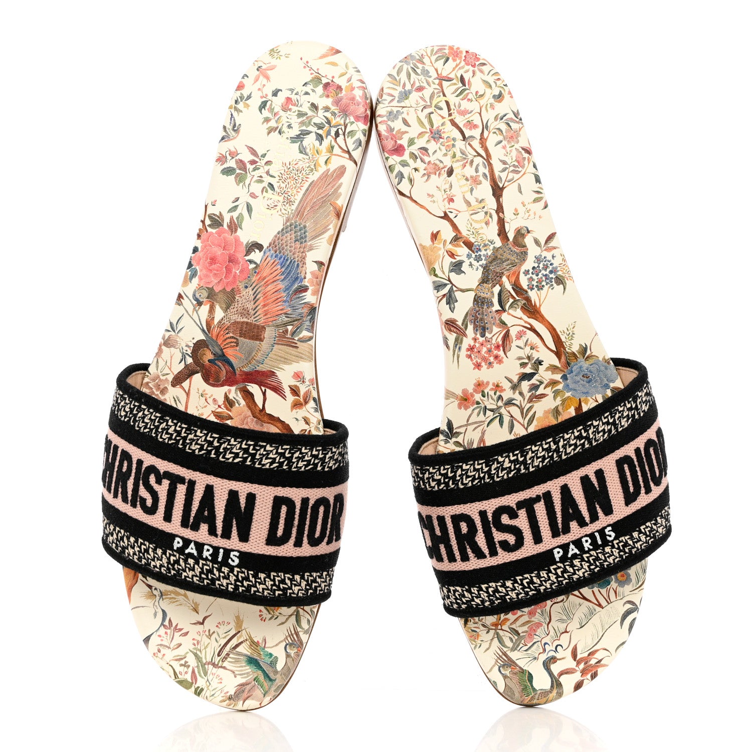 Christian Dior Canvas Jardin d’Hiver Embroidered Dway Flat Slide Sandals 39.5 White Multicolor 5 of 10