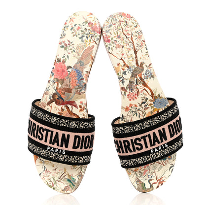 Christian Dior Canvas Jardin d’Hiver Embroidered Dway Flat Slide Sandals 39.5 White Multicolor 5 of 10