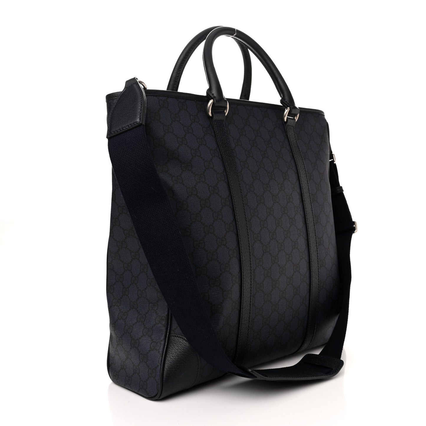 GG Supreme Monogram Textured Dollar Calfskin Medium Ophidia Tote Black Blue