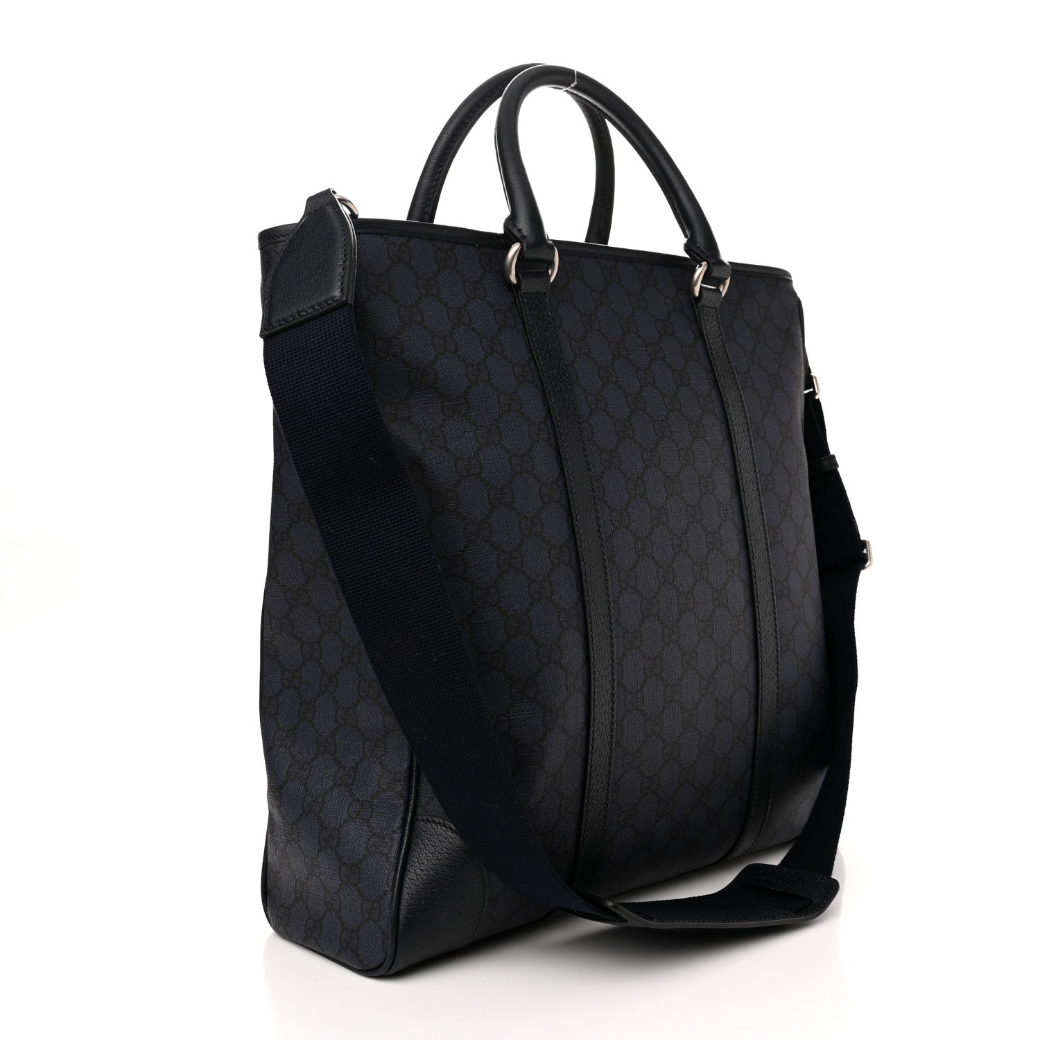 Gucci GG Supreme Monogram Textured Dollar Calfskin Medium Ophidia Tote Black Blue 3 of 10