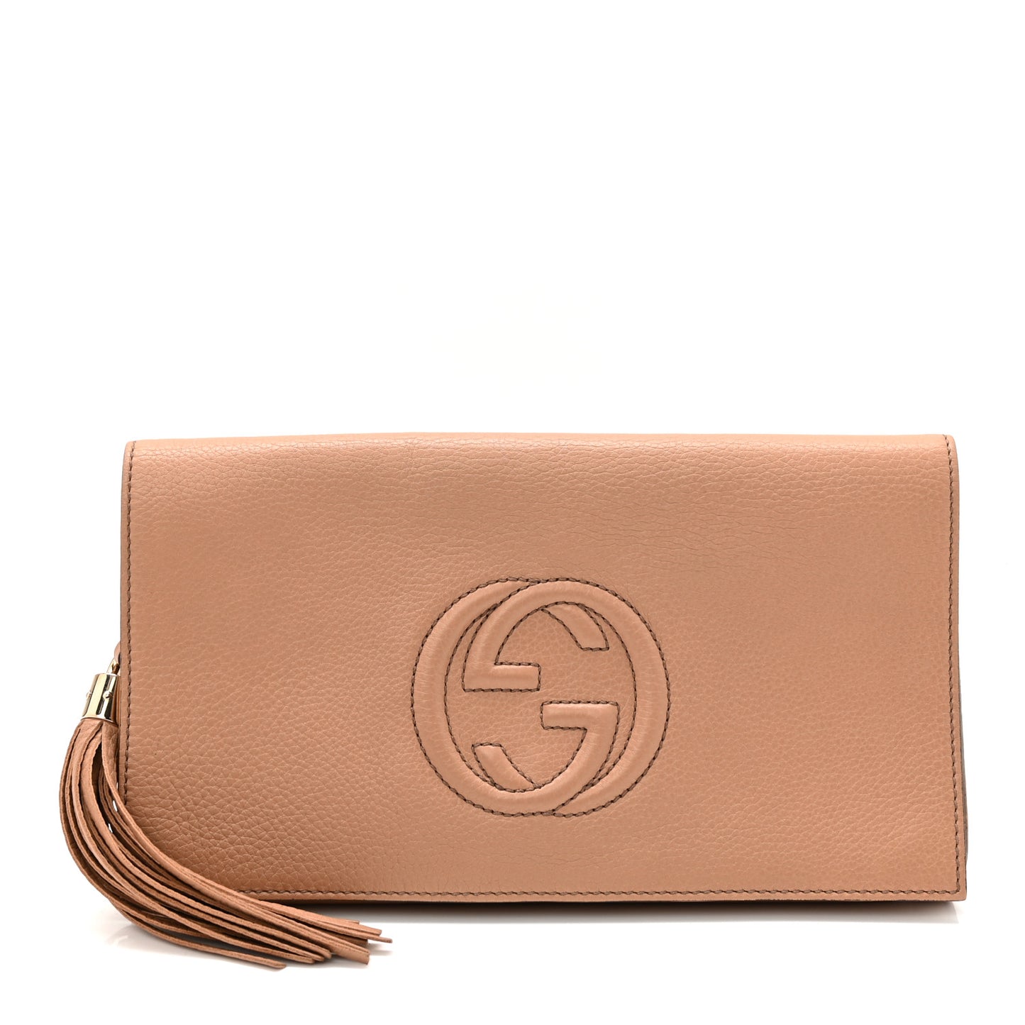 Pebbled Calfskin Medium Soho Clutch Camelia