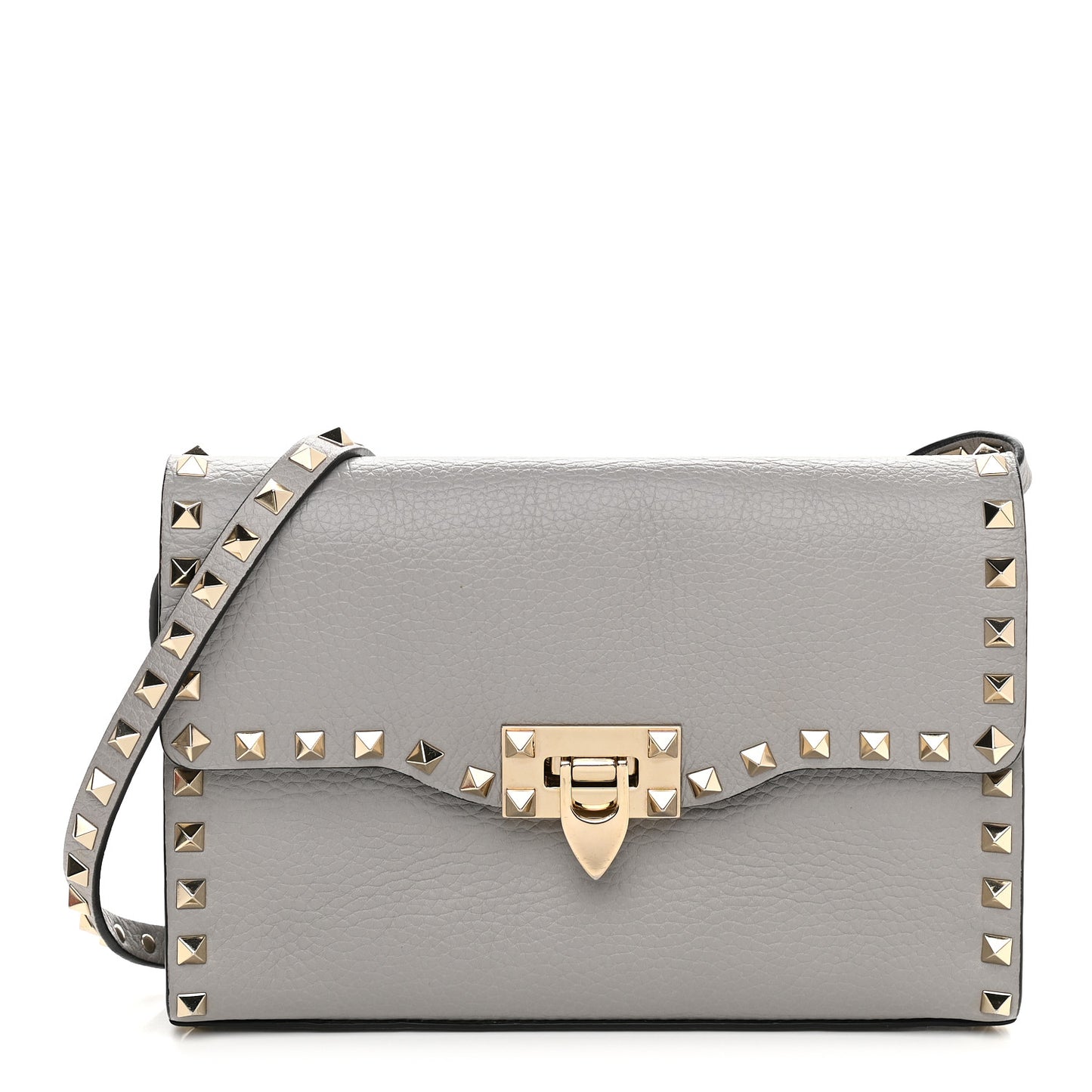 Pebbled Calfskin Medium Rockstud Flip Lock Crossbody Bag Pastel Grey