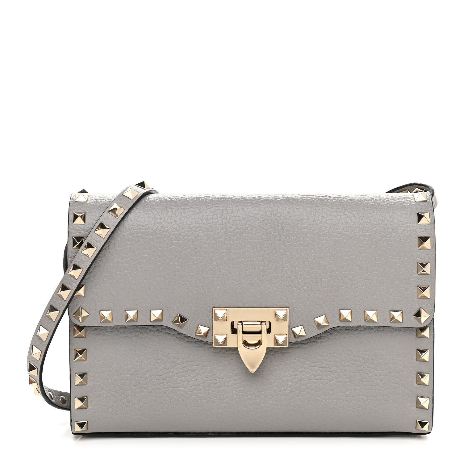 Valentino Garavani Pebbled Calfskin Medium Rockstud Flip Lock Crossbody Bag Pastel Grey 1 of 7
