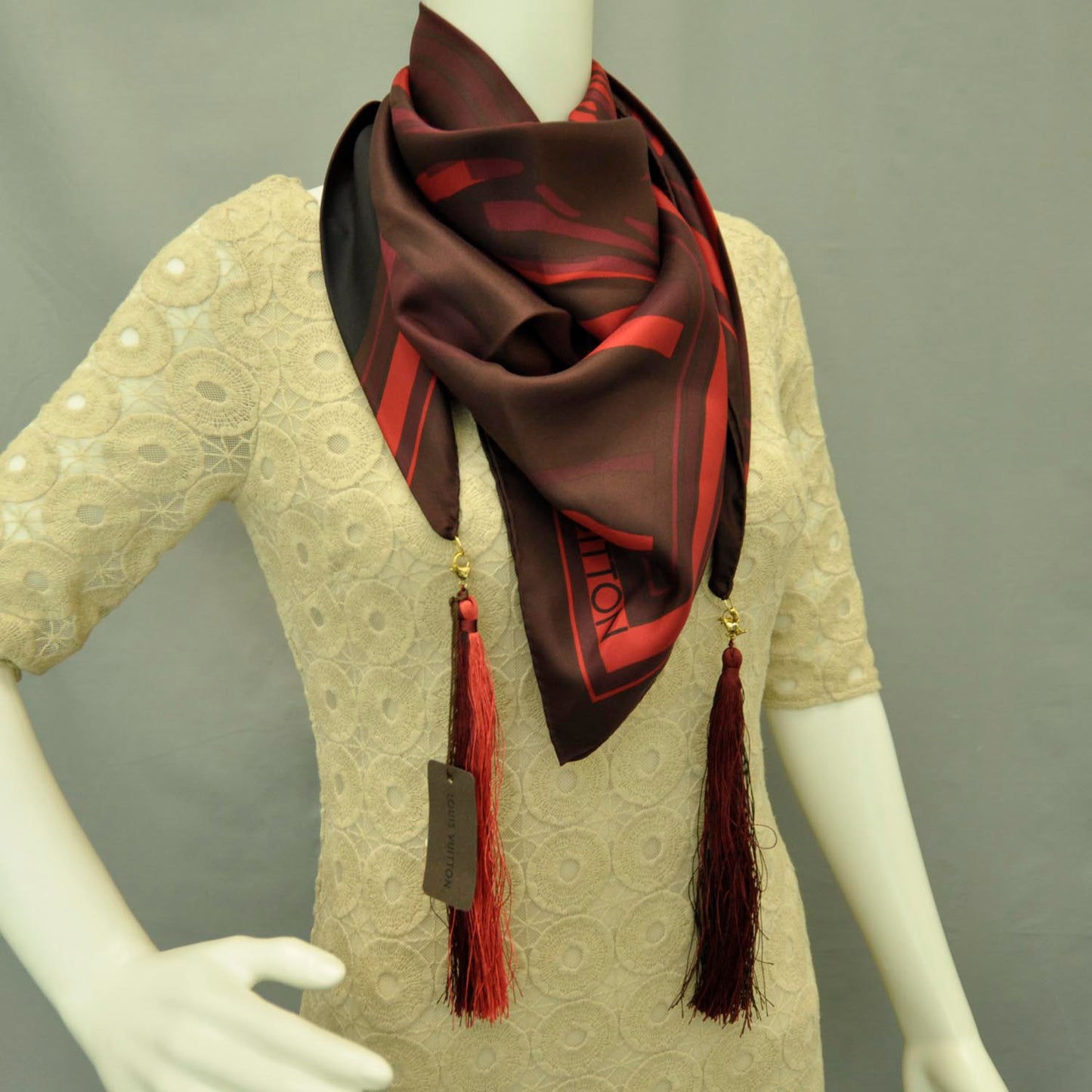 Silk Zebra Scarf Tassel LV Charm