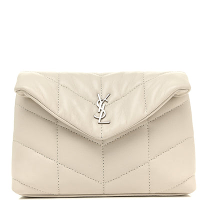 Saint Laurent Lambskin Monogram Loulou Puffer Pouch Clutch Crema Soft 3 of 13