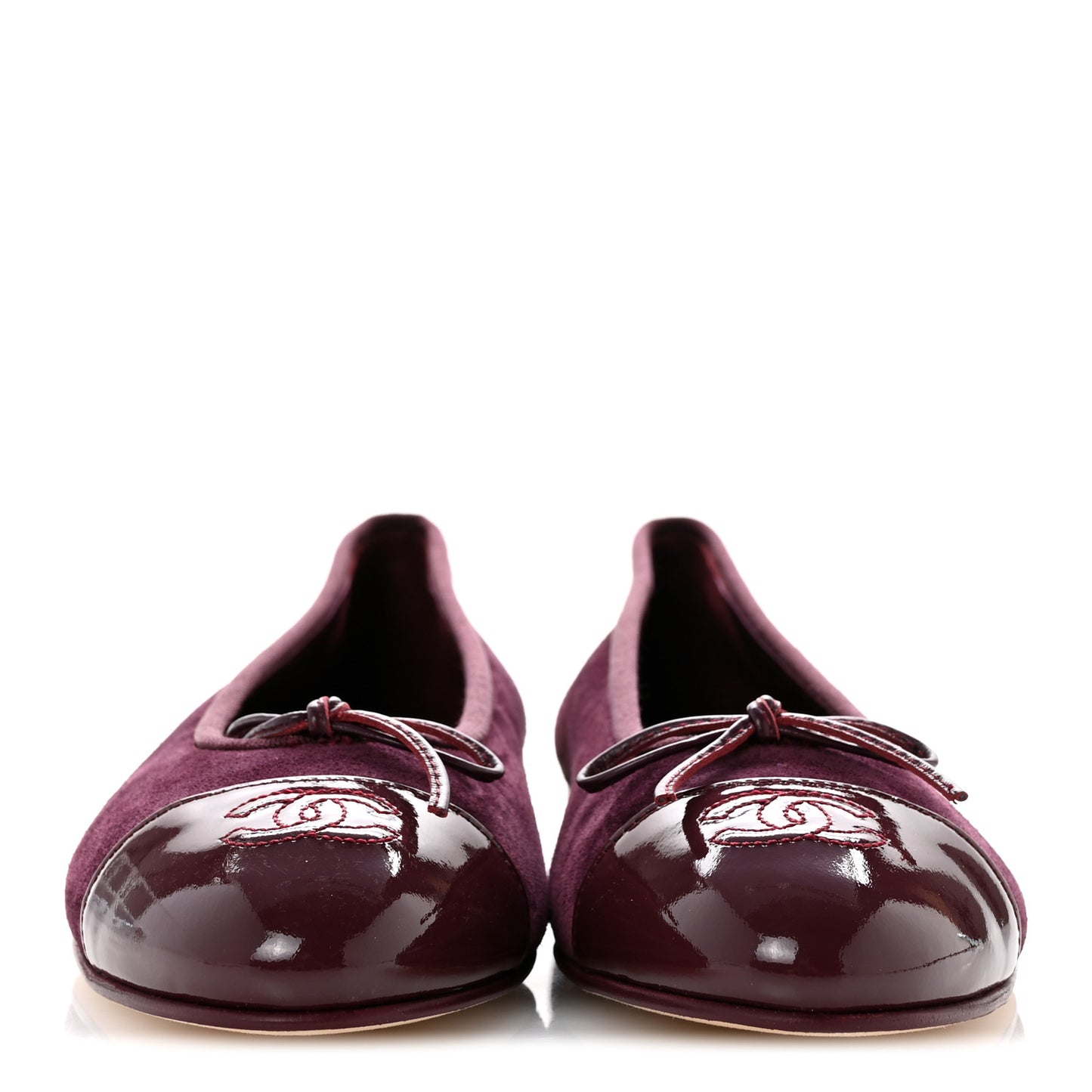 Suede Patent Calfskin Cap Toe CC Ballerina Flats 40 Burgundy