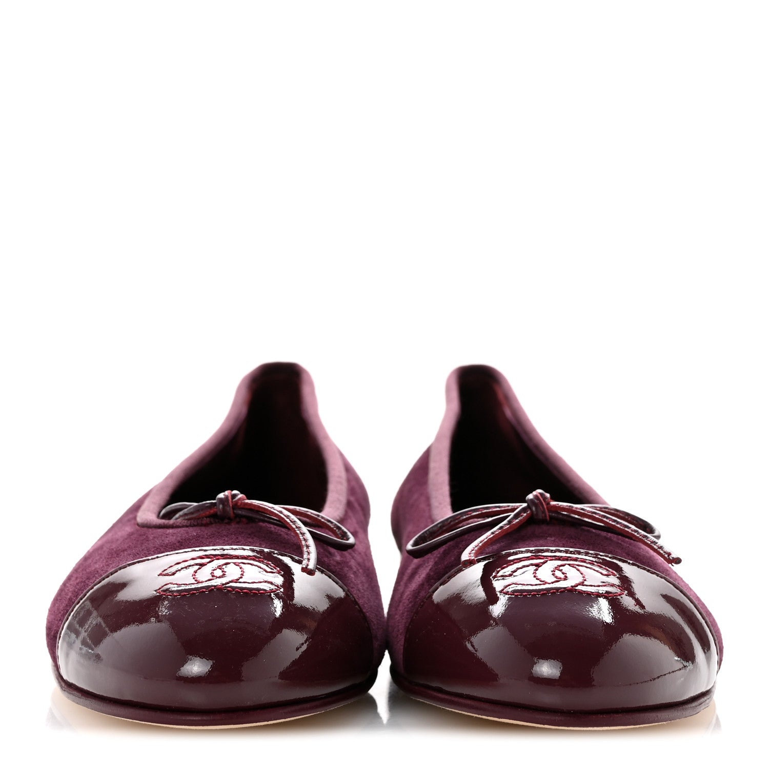Chanel Suede Patent Calfskin Cap Toe CC Ballerina Flats 40 Burgundy 3 of 10