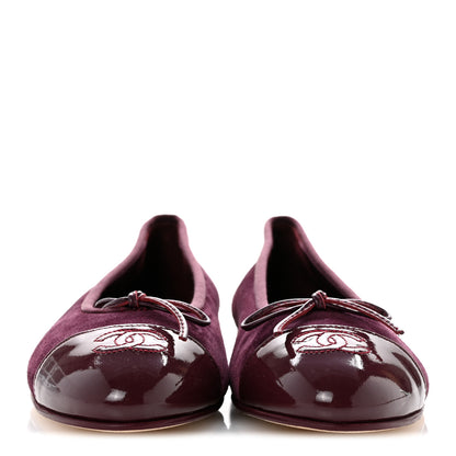 Chanel Suede Patent Calfskin Cap Toe CC Ballerina Flats 40 Burgundy 3 of 10