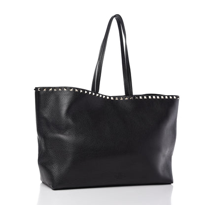 Valentino Garavani Grained Calfskin Rockstud Shoulder Tote Black 3 of 10
