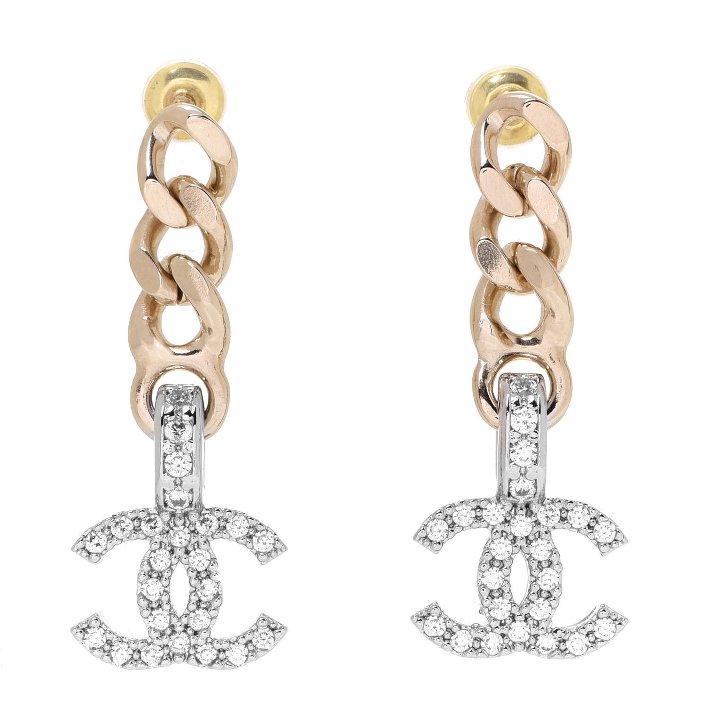 Metal Crystal CC Drop Earrings Gold