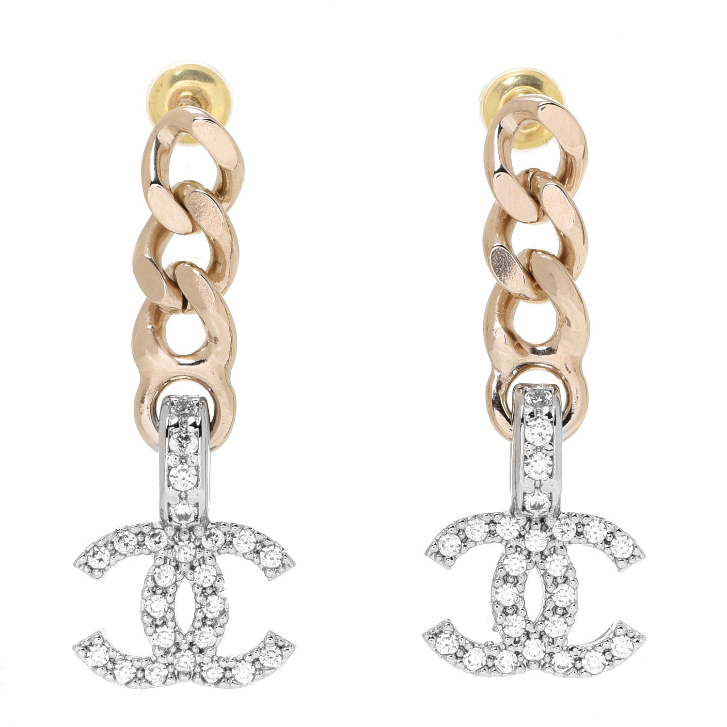 Chanel Metal Crystal CC Drop Earrings Gold 1 of 4