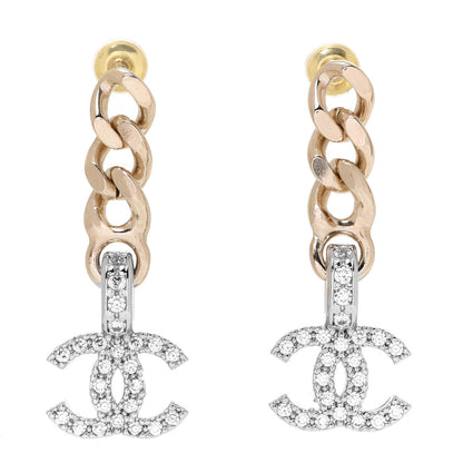 Chanel Metal Crystal CC Drop Earrings Gold 1 of 4