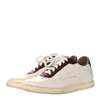 Hermes Calfskin Lizard Womens Quicker Sneakers 38 White Bordeaux 3 of 11