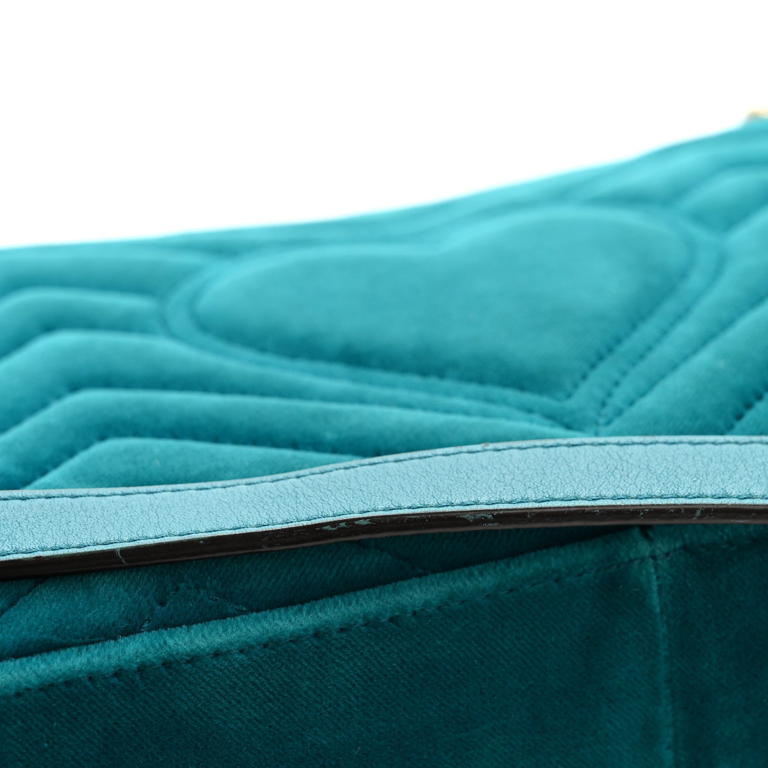 Gucci Velvet Matelasse Small GG Marmont Shoulder Bag Pavone Cyan 13 of 14