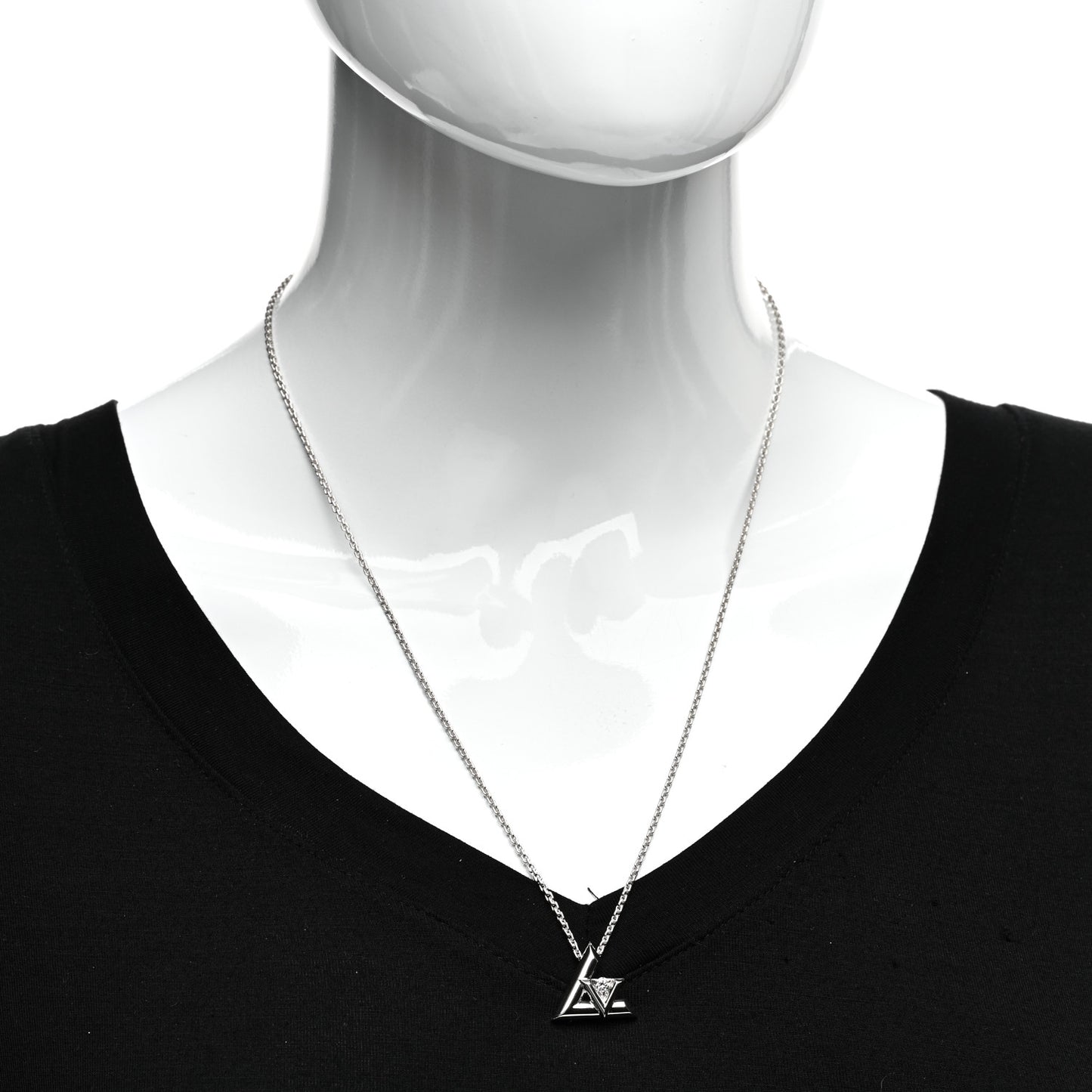 18K White Gold Diamond Large LV Volt One Pendant Necklace