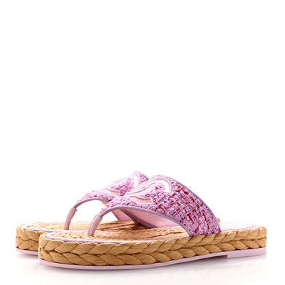 Chanel Tweed Mesh Satin CC Thong Sandals 38.5 Light Purple Pink Red 3 of 9