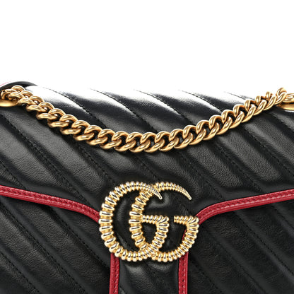 Gucci Vintage Effect Calfskin Matelasse Diagonal Small Torchon GG Marmont Shoulder Bag Black Romantic Cherry 8 of 10
