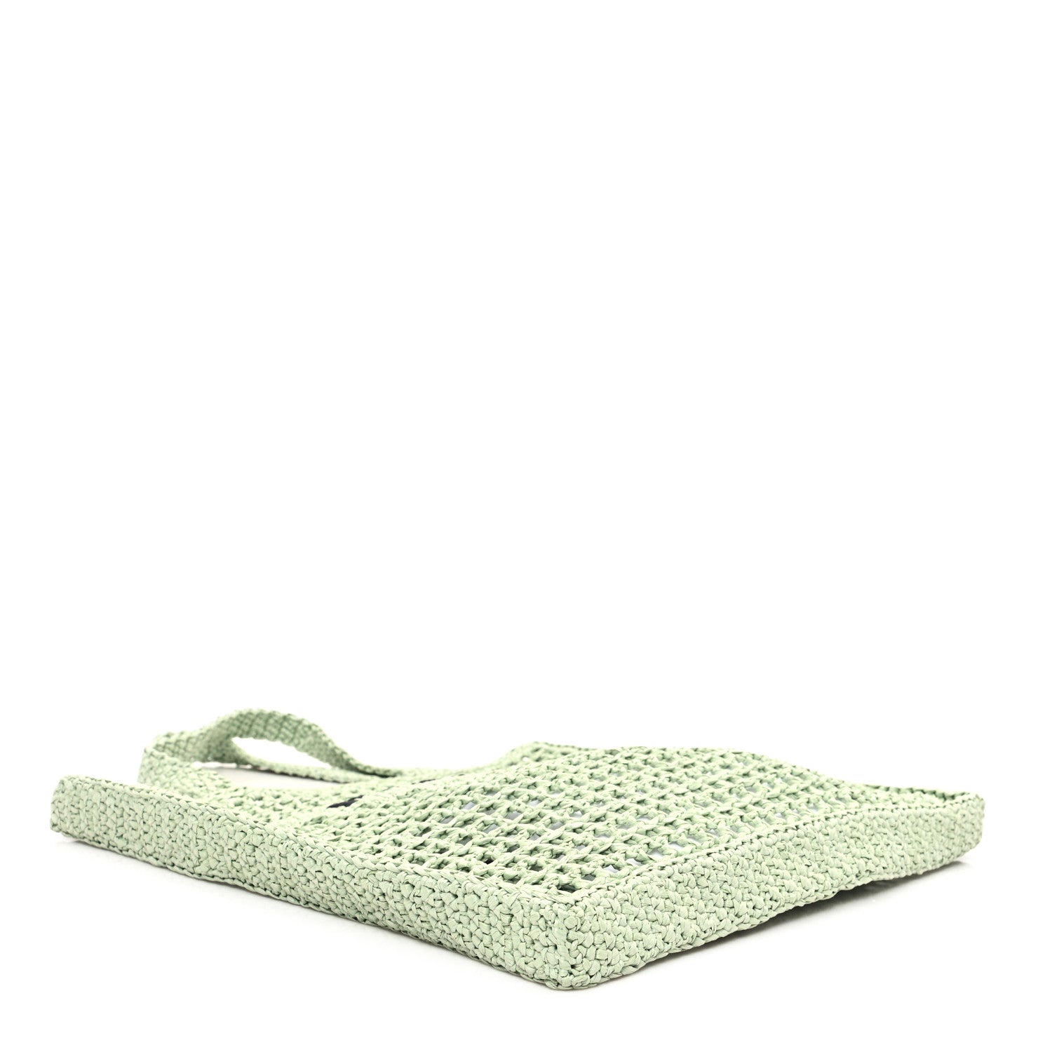 Prada Yarn Raffia Effect Crochet Logo Embroidered Tote Bag Acqua 4 of 10